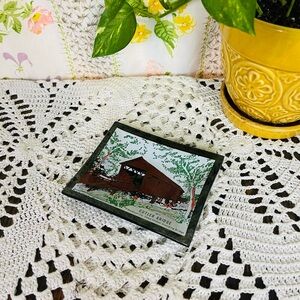 Vintage 70s 80s Catchall Dish With Picture of Cutler Bridge Madison Co Iowa